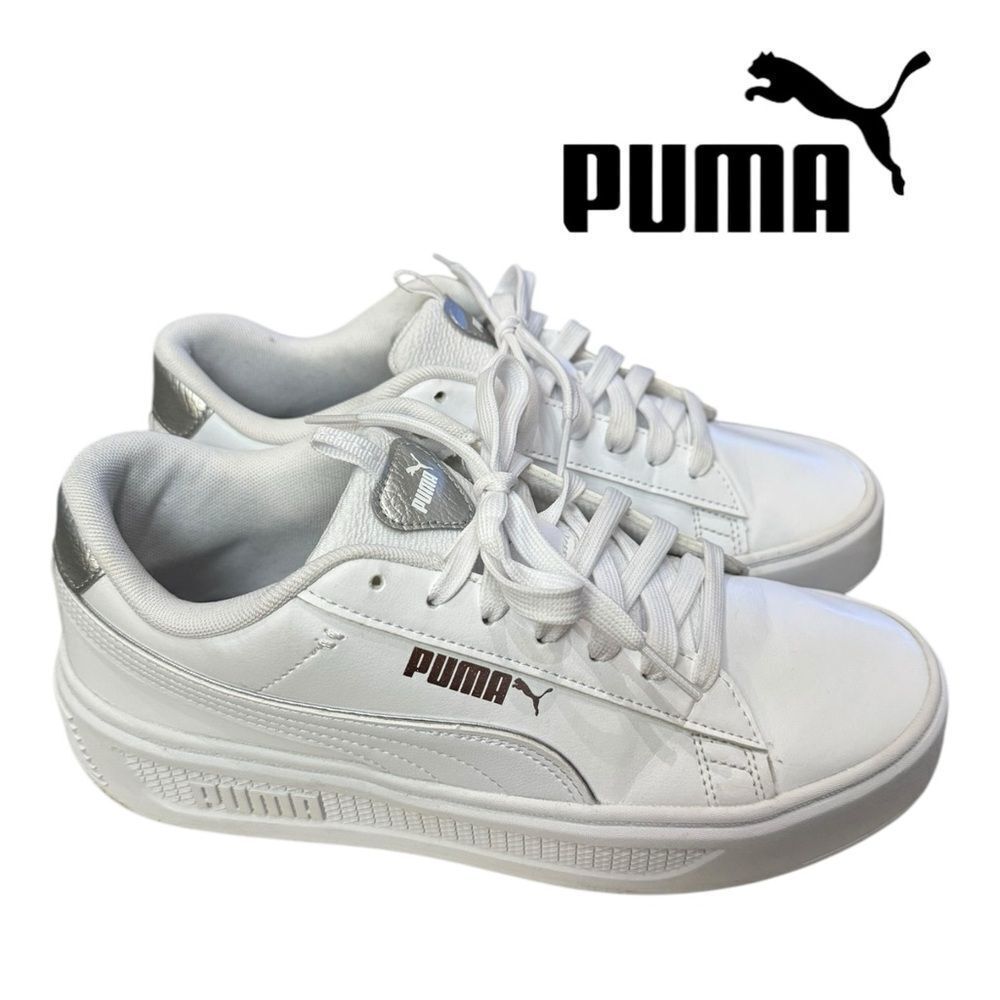 Puma Smash V3 Women's White Leather Platform Sneakers 9